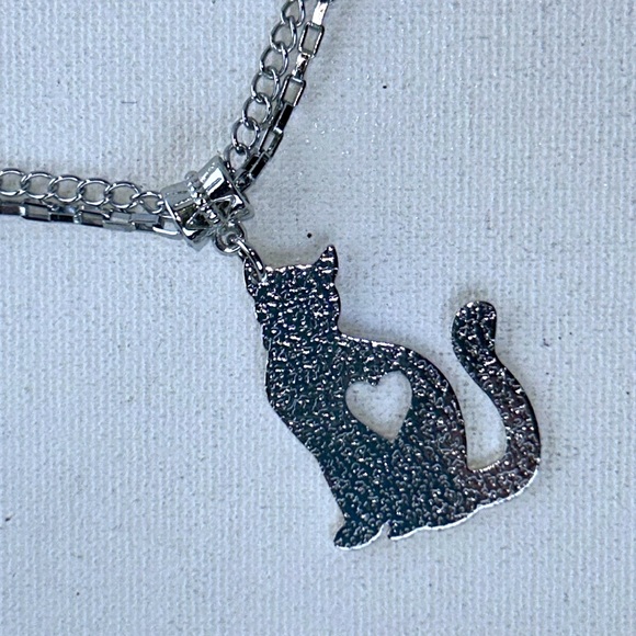 Handmade Kitty Cat Love Double Chain Stainless Steel Necklace Hypoallergenic - Picture 2 of 5